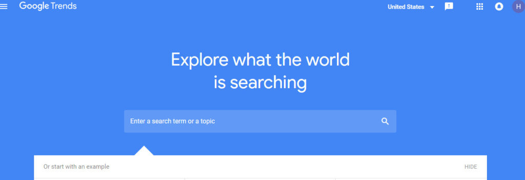 Tools for finding niches Google Trends Search box